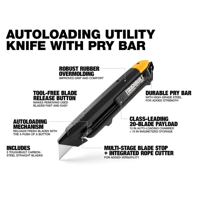 Imagem -02 - Faca Utilitária de Carregamento Automático Toughbuilt Tb-h410-a com Ferramentas Manuais de Barra de Alavanca
