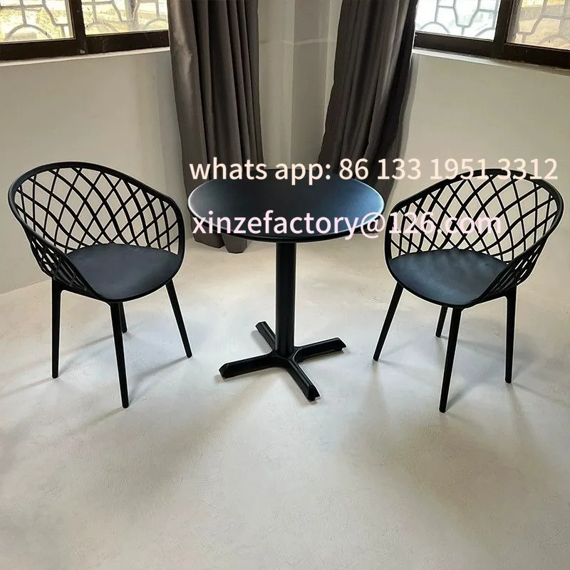 طاولة مستديرة صغيرة من الفولاذ الكربوني بسيطة قابلة للتخصيص وكرسي، طاولة تفاوض ترفيهية للشرفة، منطقة جلوس في الهواء الطلق #5