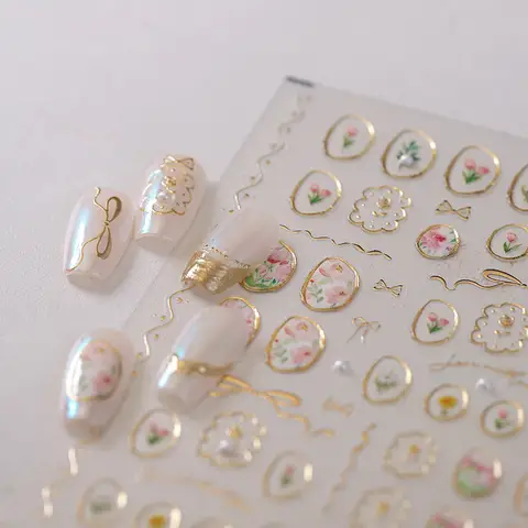 Bronzeamento geléia tulipa adesivos de unhas japonês bonito flor pérola arte do prego adesivos diy 5d flor adesivo acessórios do prego decalques