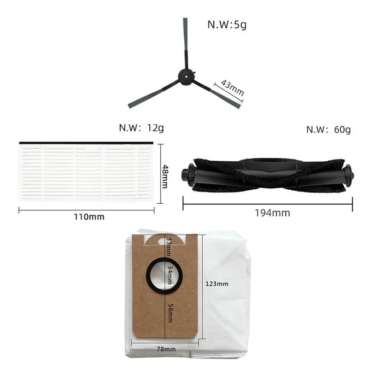 Piezas de repuesto para Robot aspirador Proscenic M9, cepillo lateral principal, filtro Hepa, mopa, paño, bolsas de polvo