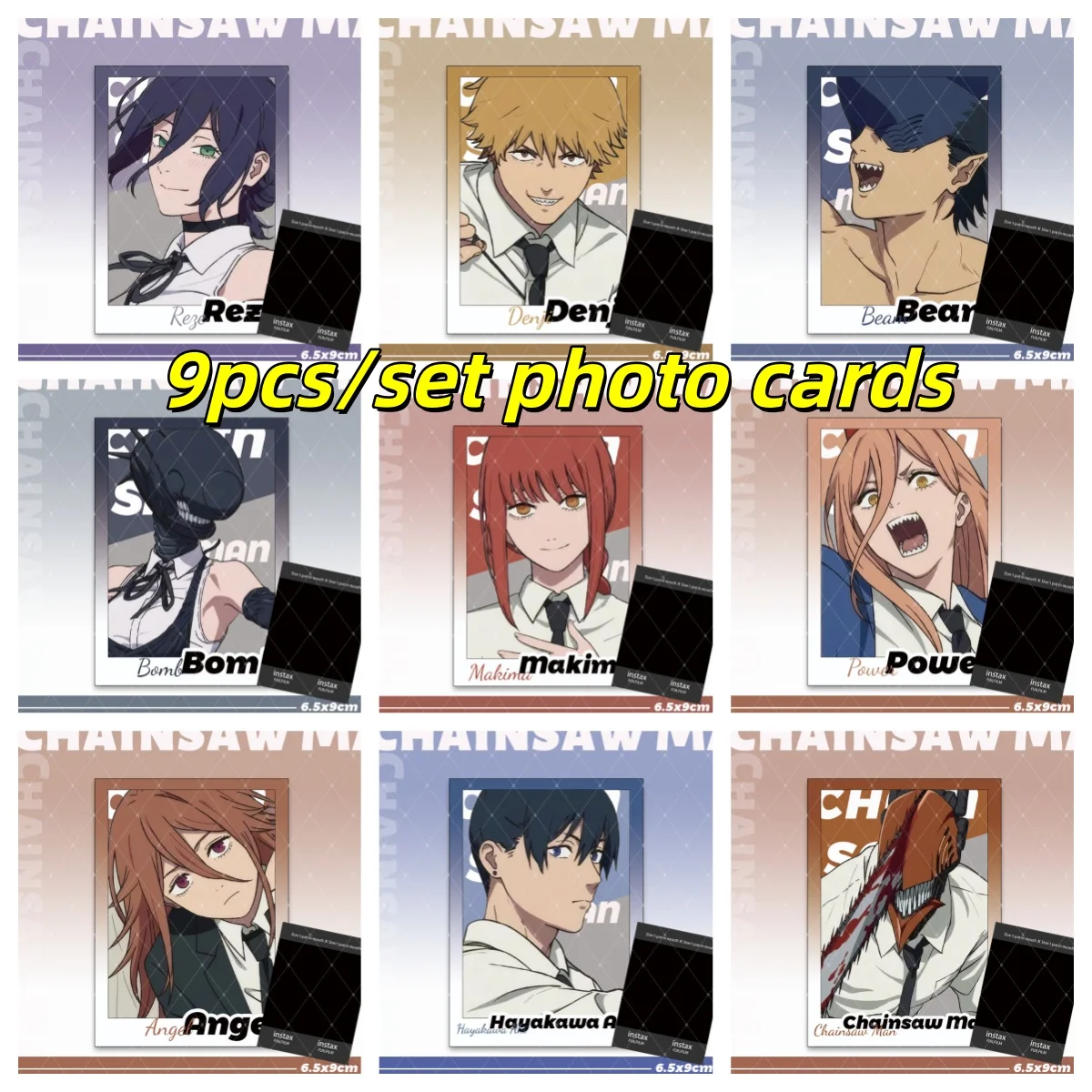 8pcs/9pcs Anime Photo Cards Reze Makima Denji Small Card Postcard Bookmark Cosplay Ornament Props Collection Gift for Fans