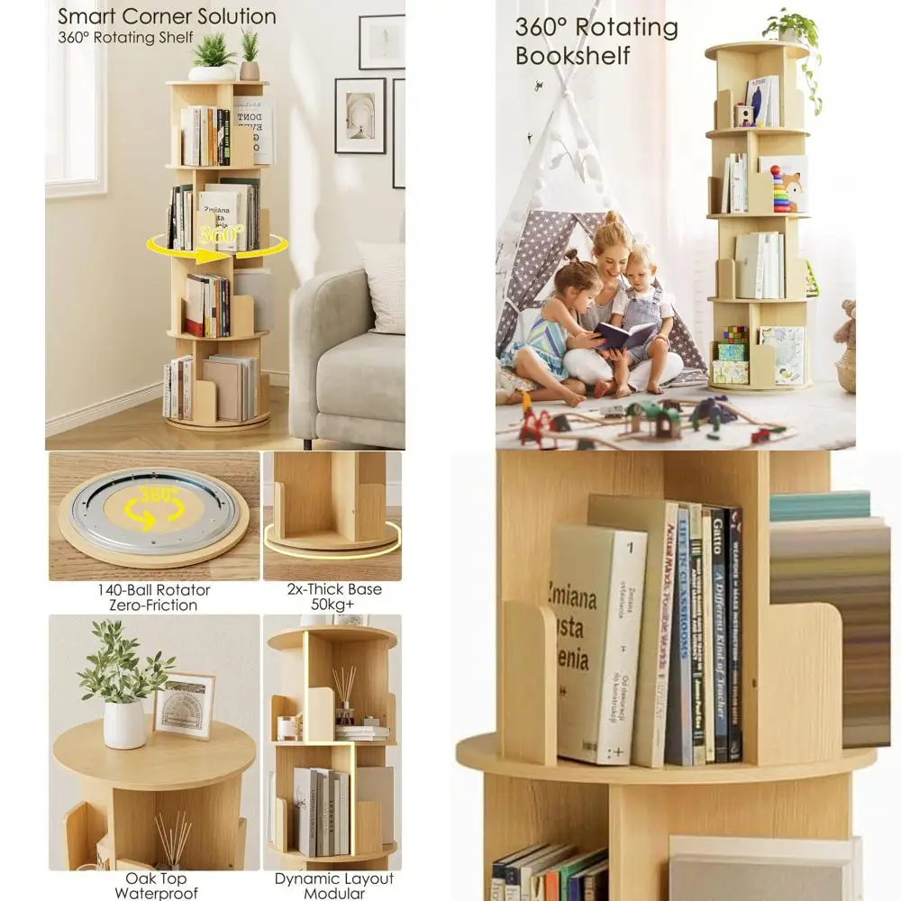 

Rotating Bookshelf, Tall 4 Tier Rotating Spinning Bookshelf Tower, 360 Spinning Floor Standing Bookcase Storage Rack, Conner Rot