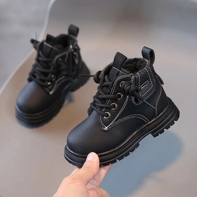 Schneestiefel für Jungen, Retro-Design, rutschfeste Schuhe für Kinder, seitlicher Reißverschluss, Winterstiefel mit Plüschfutter, rutschfeste Lederstiefel, Größe 21–30. – Detail 5