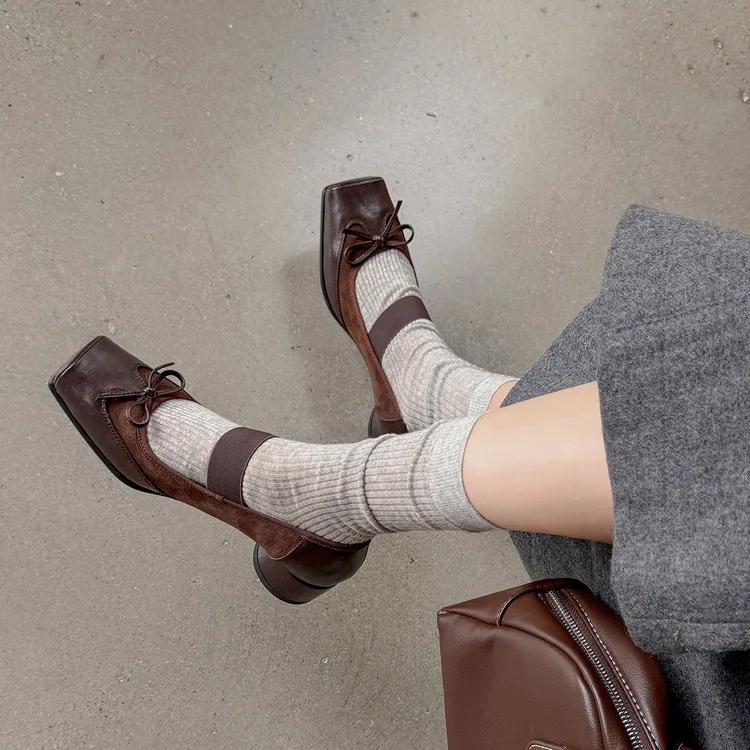 Mary - Jane Pumps with Bow 3.5 cm Heel Pumps , Square - Toe & Block Heel | Vintage - Inspired, Comfy Office/Casual Women’s Shoes