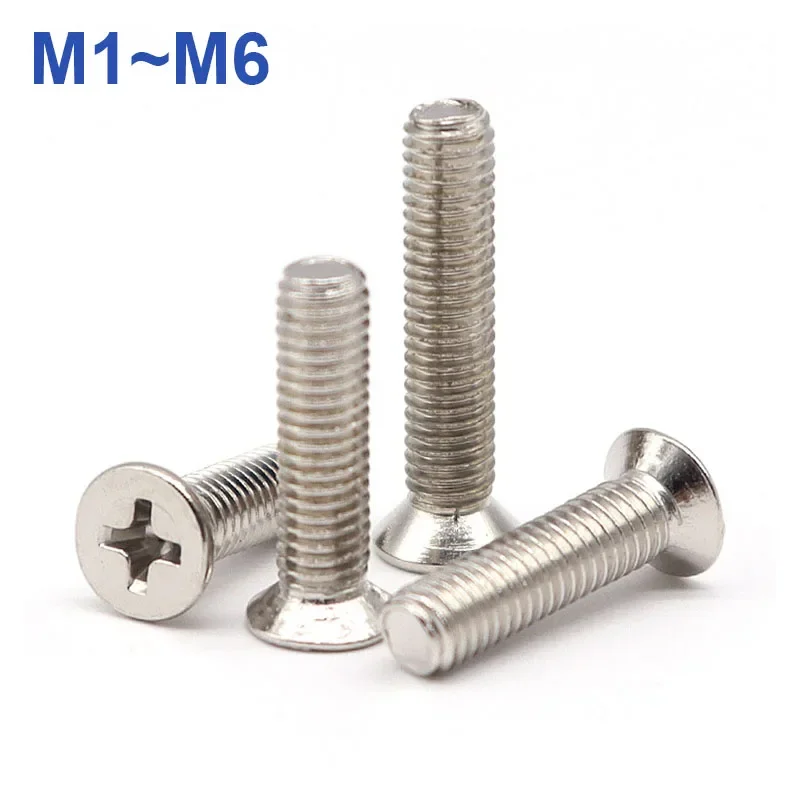 M1 M1.2 M1.4 M1.6 M1.7 M2 M2.5 M3 M3.5 M4 M5 M6 Nickel Plated Carbon Steel KM Screw Cross Flat Countersunk Head Phillips Screws