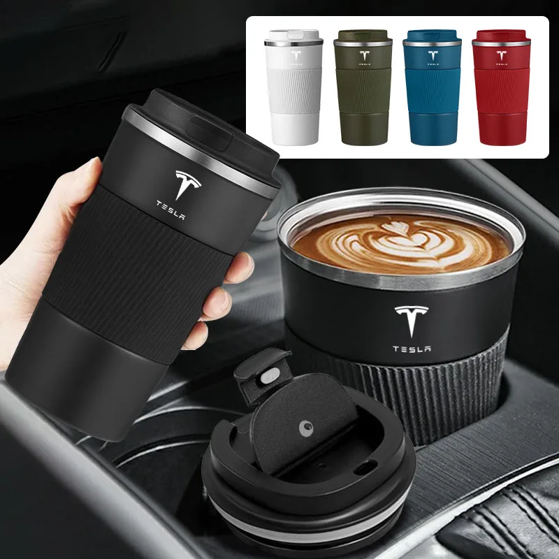 Vaso de café de acero inoxidable de 510ml, termo, taza térmica de viaje para Tesla Model 3 X S 2016-2020, calcomanías TM3 TMX TMS Coil 4