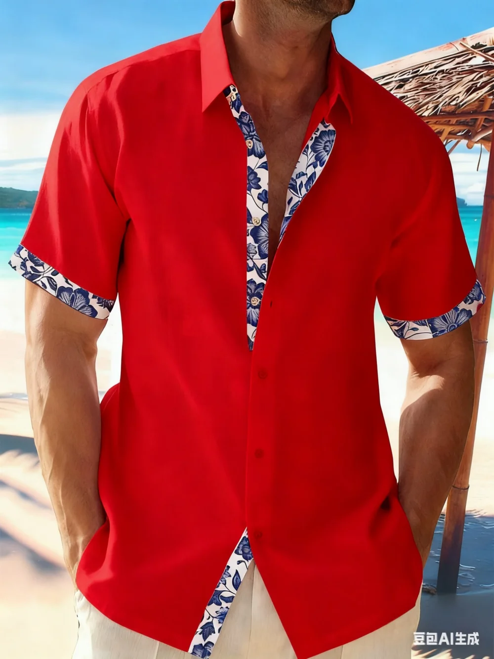 

Men's Hawaiian Beach Linen Fashion Shirt Monochrome Splicing High Quality Street Casual in 11 Colors