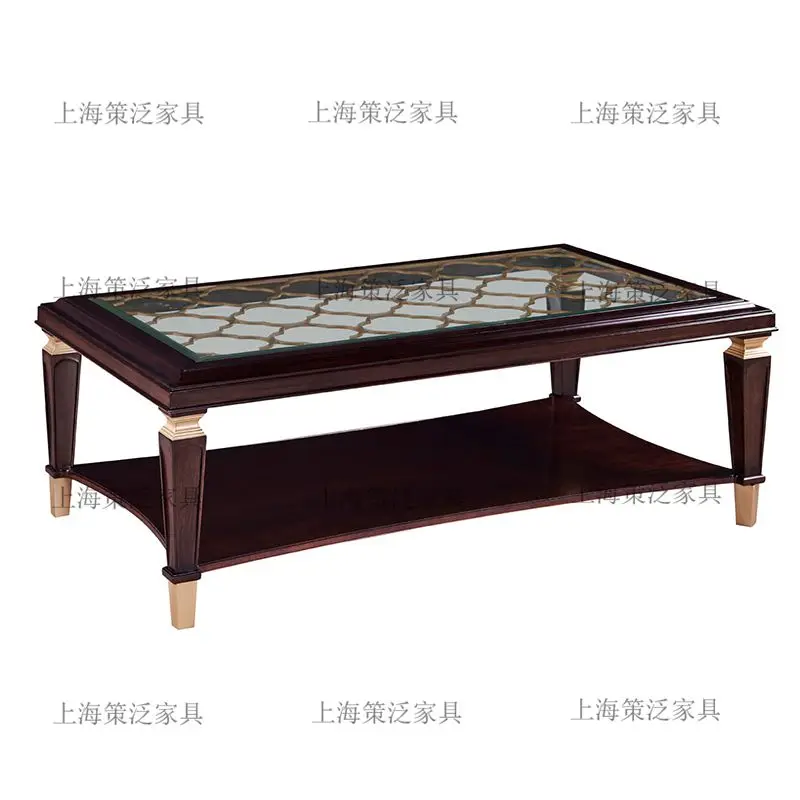 

American light luxury solid wood tempered glass coffee table rectangular living room tea table modern simple walnut c