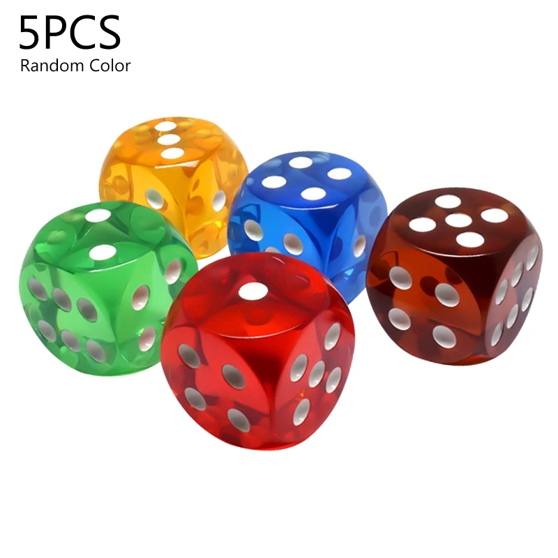 5Pcs Transparent Dice Crystal Dices 25mm 6 Sided Game Dice Set for Entertainment  25MM Transparent Dice Waterproof  Crystal Dice