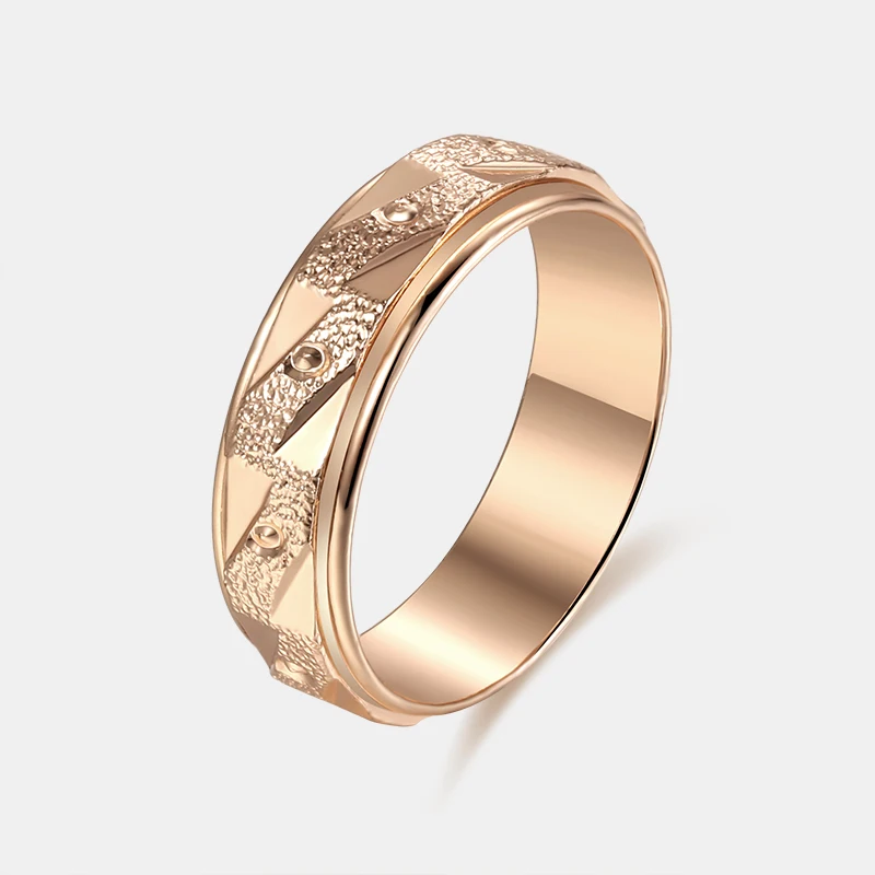 1pcs 6MM Women Men Wedding Couple Rings 585 Rose Gold Color Simple Rotatable Pattern Round Jewelry