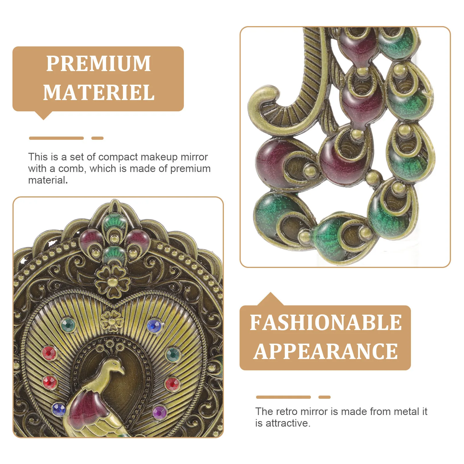 

1Set Vintage Metal Handheld Makeup Mirror Small Compact Design Ergonomic Handle Lightweight Portable Mirror for Travel