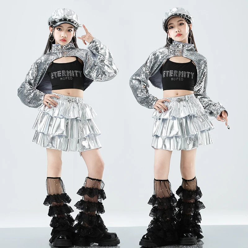 Mädchen K-pop Kleidung Pailletten Crop Tops Street Dance Rock Kinder Hip Hop Jazz Kleidung Sets Kinder Streetwear Mädchen Gruppe kostüm