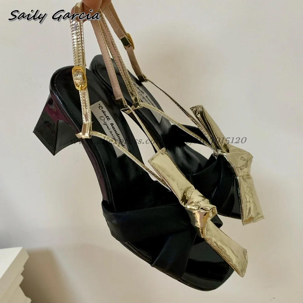 Sandales en cuir verni avec sangle croisée pour femme, nœud papillon, ceinture arrière, sangle Bucke, chaussures de soirée de luxe, tout assressenti, sexy, nouveau, 2024