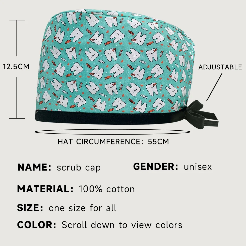 New Fashion Cotton Cartoon Print Hat Adjustable Working Caps Beauty Salon Nursing Cap Unisex Surgical Hat Wholesale Scrub Caps