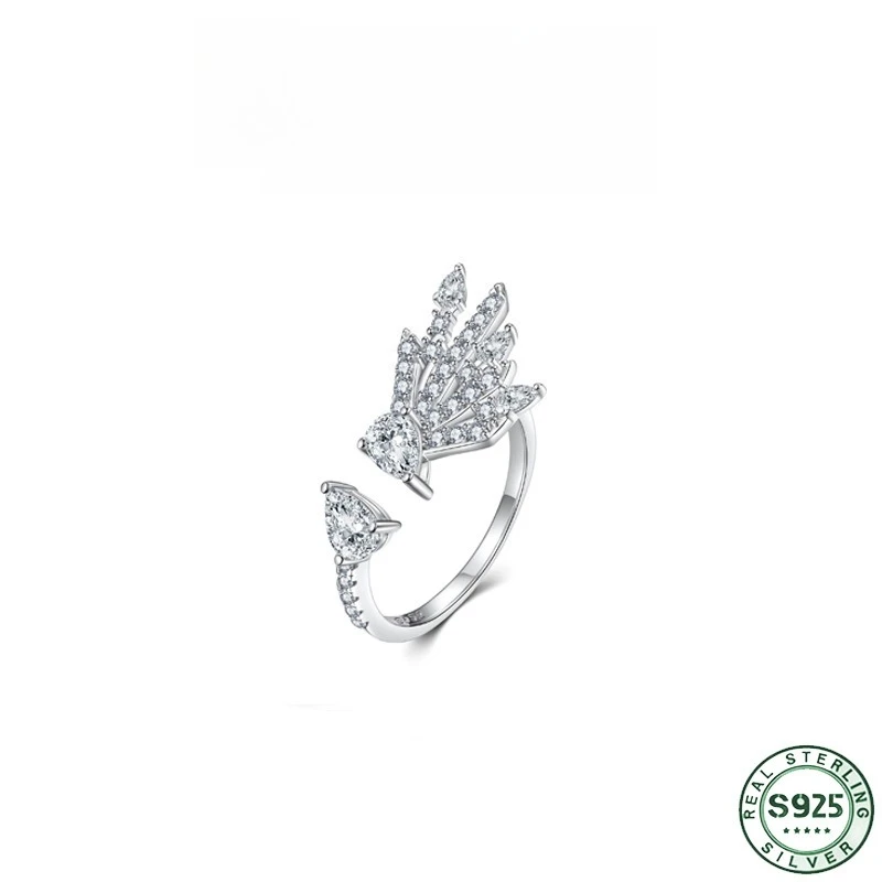 Hot selling fashion 100% S925 pure silver zircon Korean version ring, female leaf niche high-end ring, wedding jewelry