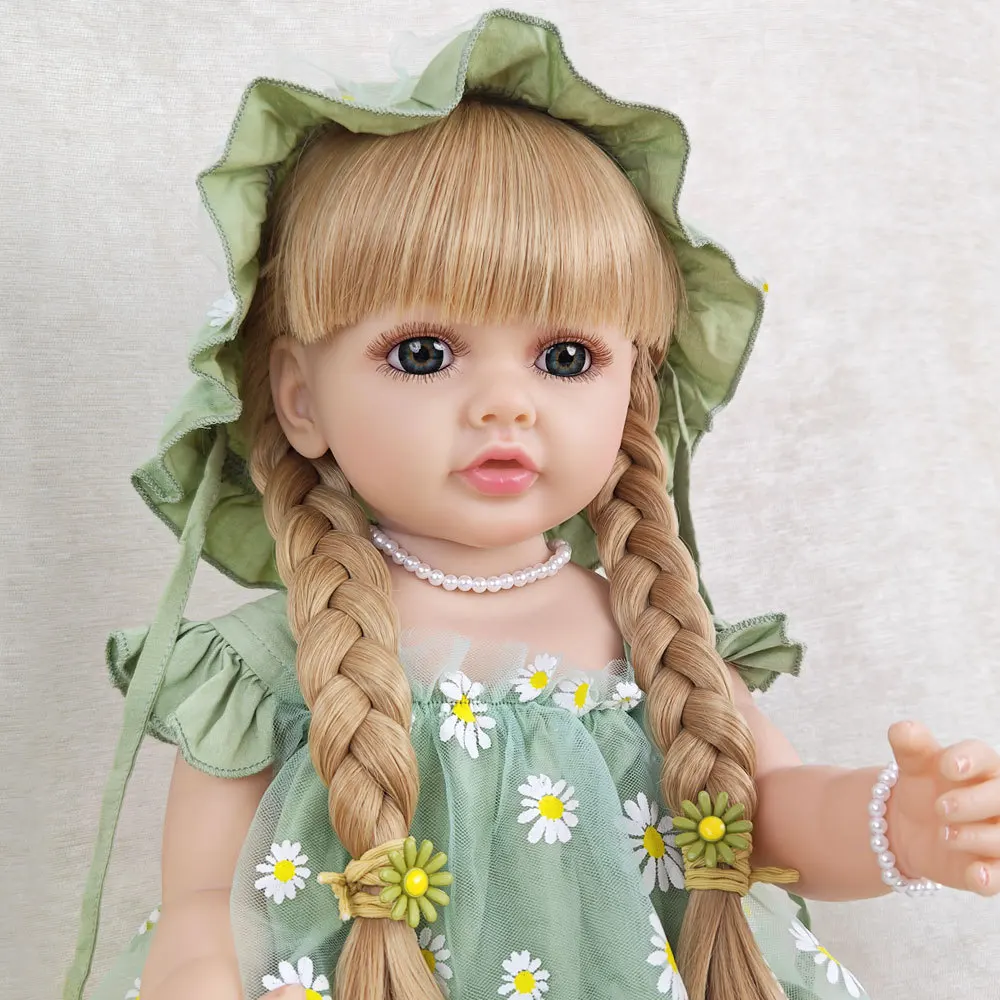 1pcs 55cm Realistic Reborn Baby Doll Soft Vinyl Body Long Blonde Hair Simulation Dolls Girl Toddler Companion Toy Festival Gift