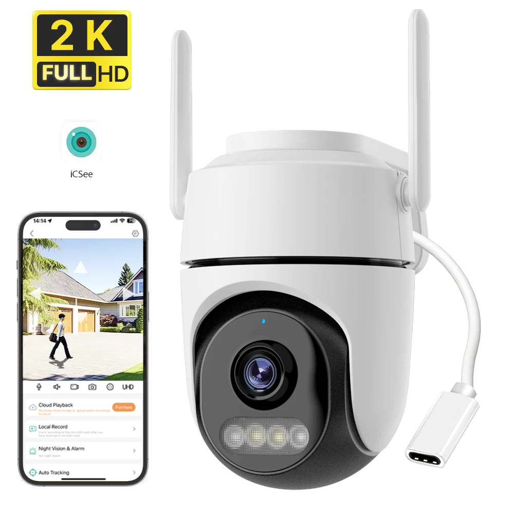 WONSDAR 2K FHD Wifi PTZ Camera Home Security Cam Mini Video Surveillance Two-way Audio Outdoor Indoor ICsee
