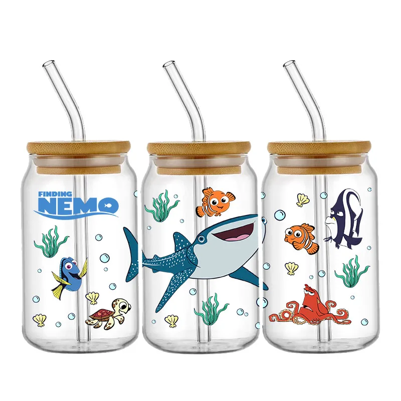 Disney Finding Nemo Bruce 16OZ UV DTF Cup Wraps Transfer Sticker For Glass Libbey Can Bottle Selfadhesive Washable DIY Custom