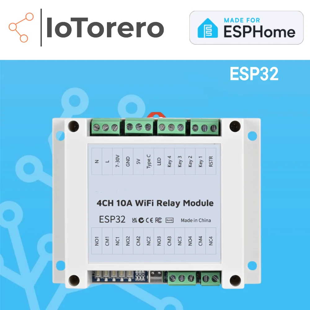

IoTorero Made For ESPHome 4CH Relay Module Inching Self Lock Works With Home Assistant