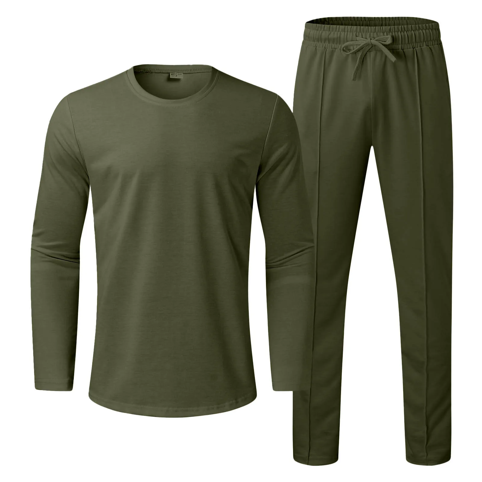 Solid Color Men\'s 2 Piece Set Spring Autumn Long Sleeve O-Neck T-Shirts+Long Pant Sets Male Plus Size Sport Casual Trouser Suits