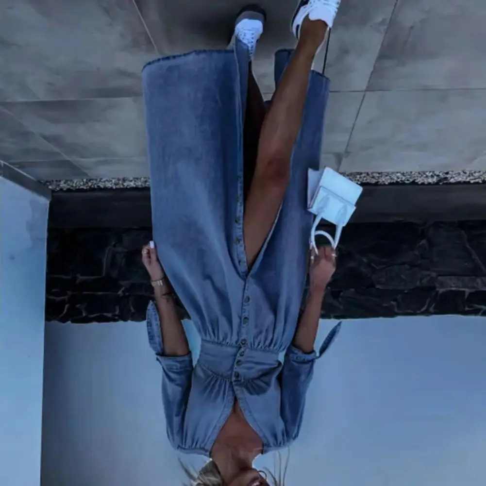 

Denim Maxi Dress For Women Denim Long Dress V-Neck Short Sleeve Button Down Maxi Dress Casual Jean Dresses for Spring Summer