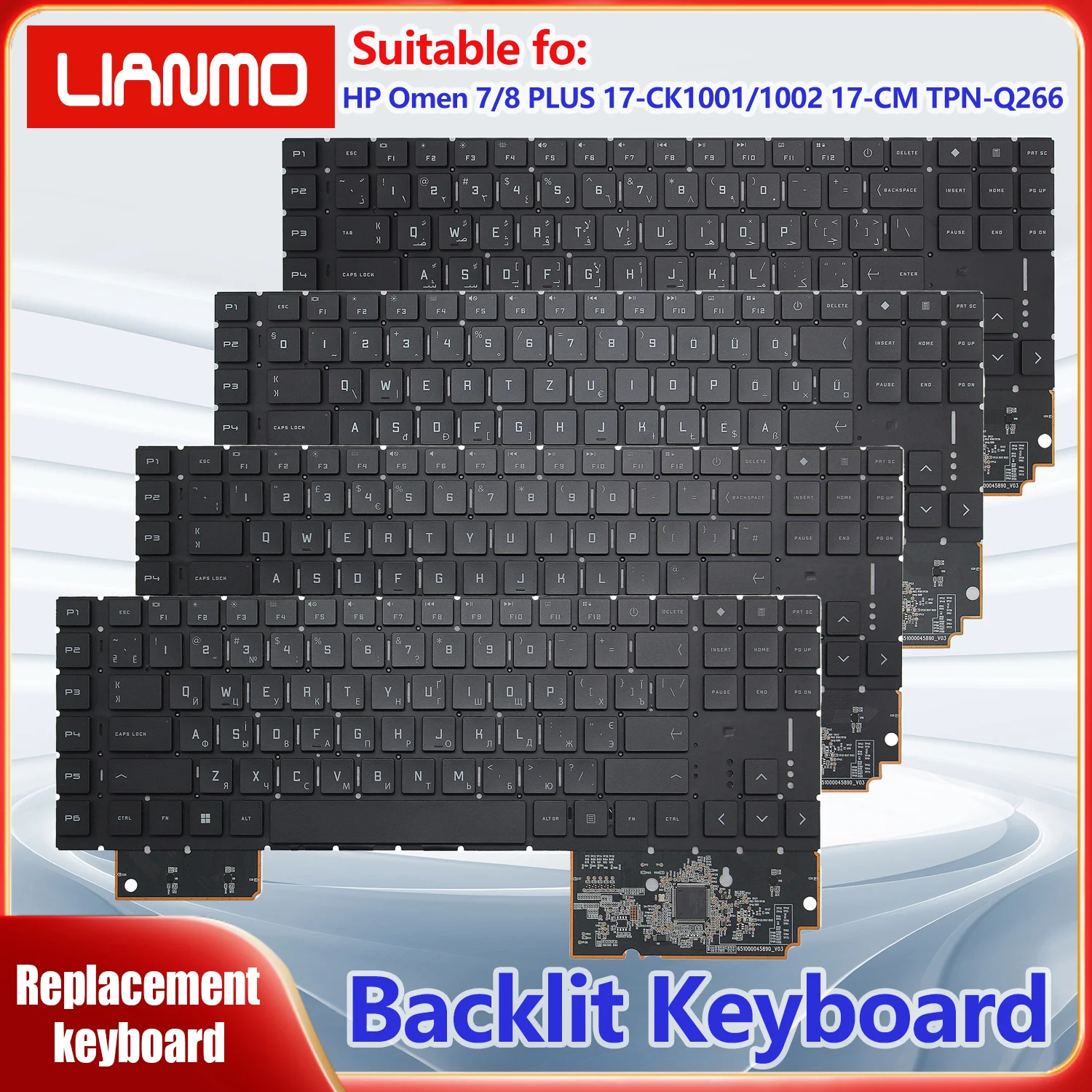 Hebrew/Czechoslovak/Hungarian/Italian/Korean/Nordic layout for HP 17-CK1001/1002 17-CM Omen 7/8 PLUS TPN-Q266 backlight keyboard