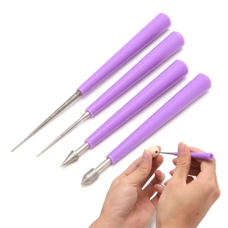 2/4Pcs Hole Enlarger Tools Pearl Glass Beads Tipped Reaming File Reamer Jewelry Tools Diamond Needle File Sets Beading