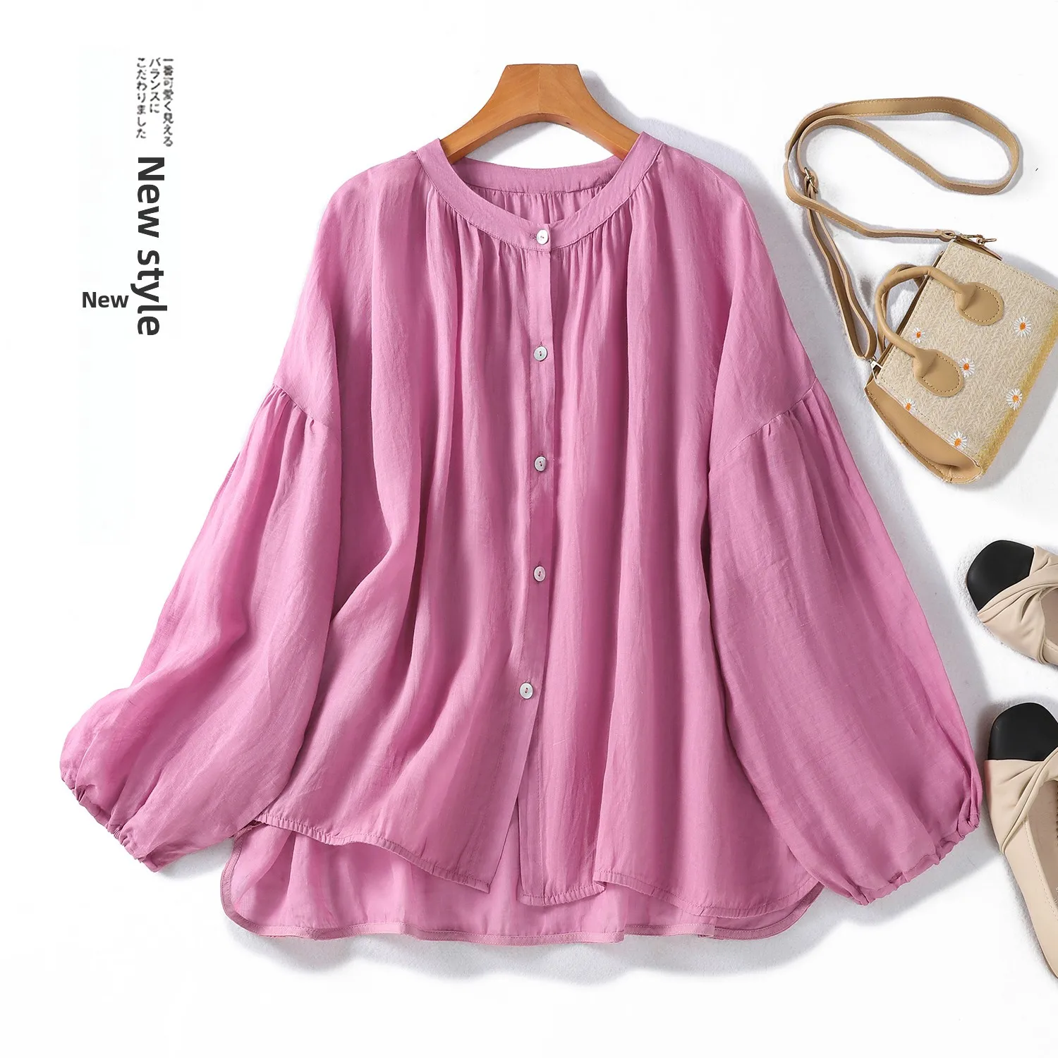 

Spring Summer New Pure Cotton Thin Cardigan Women's Artistic Simple Shirt Sun Protection Clothes Front Back Two Wear Doll Shirt