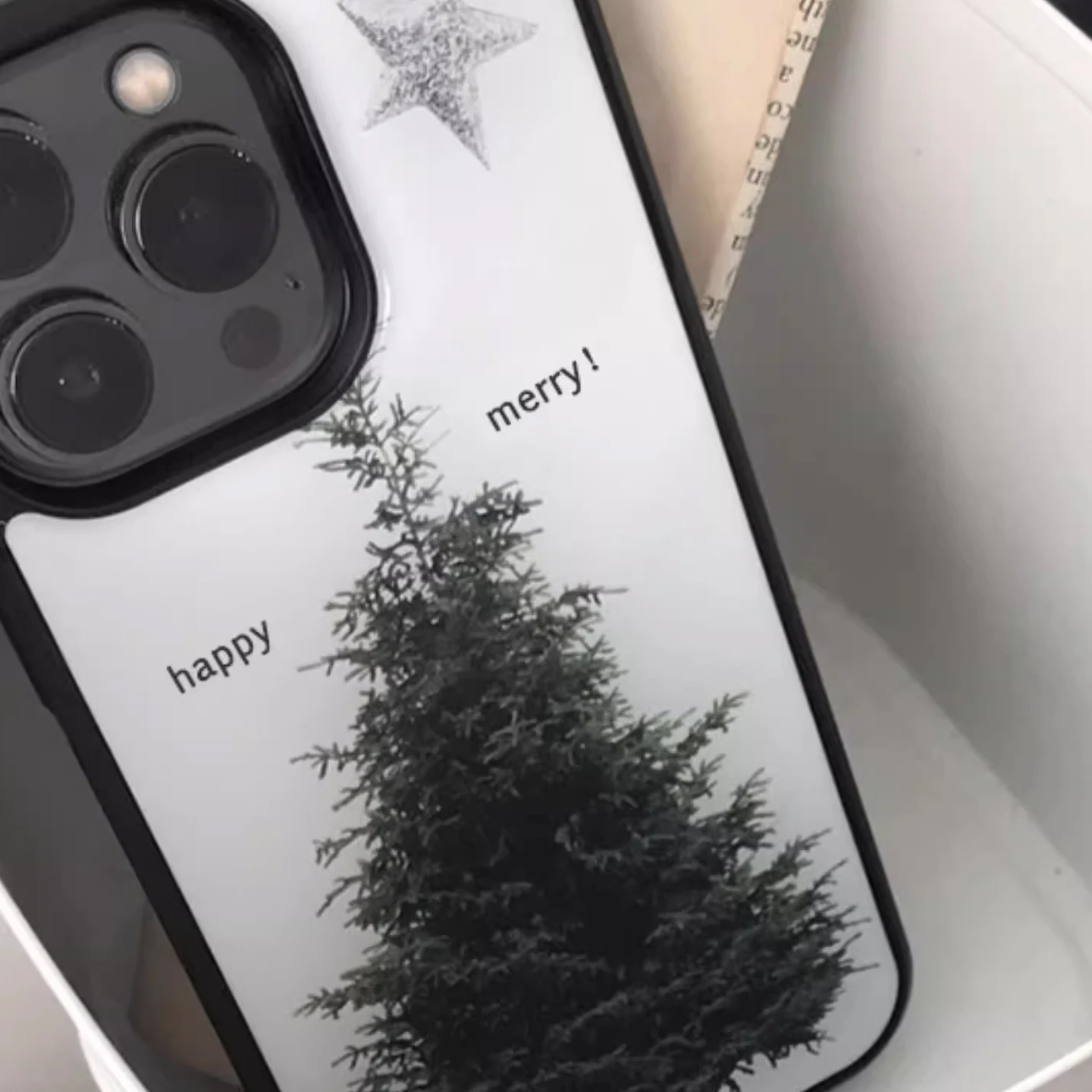 Korean INS Green Trees Happy Stars Merry Cartoon Cute Phone Case For iPhone 17 Air 16 15 14 13 12 11 Pro Max Plus Kawaii Cover