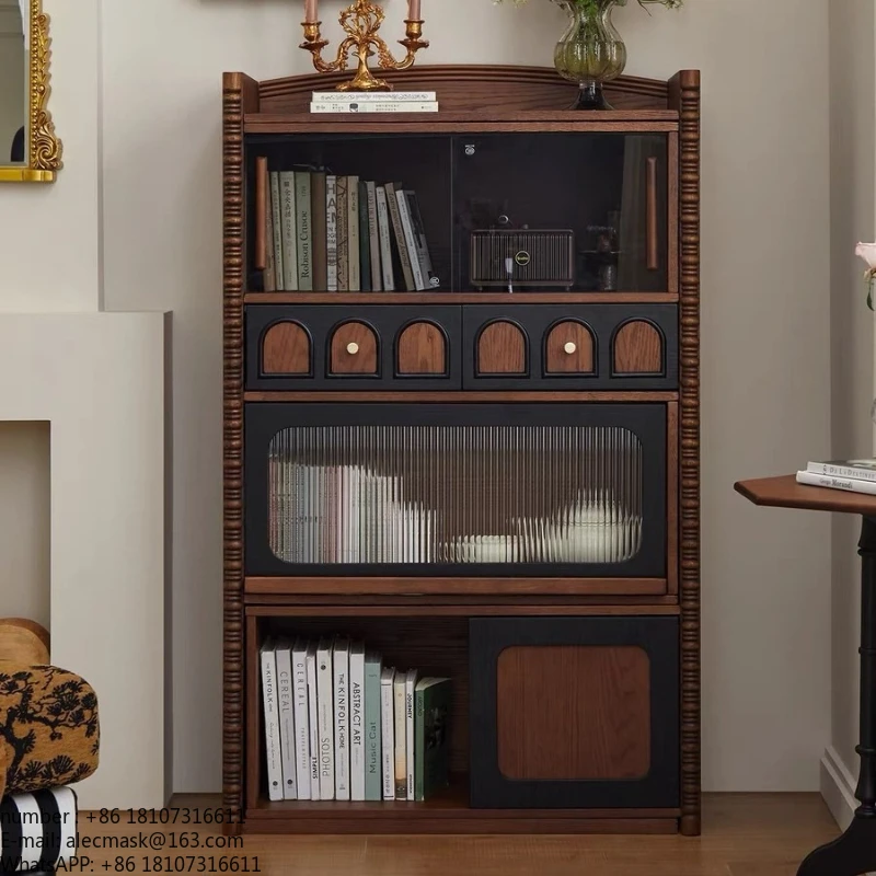 

French solid wood bookcase, antique telescopic corner dining side cabinet storage and display in the living room, integrated loc