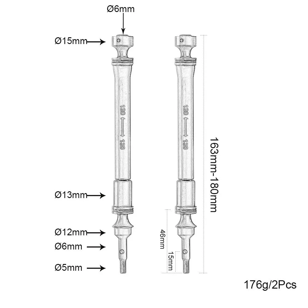 Steel Swing Axles 120-138mm Driveshaft CVD 4MM Shaft #5451X For RC 1/10 Traxxas Summit Revo 3.3 E-MAXX T-MAXX Accessories