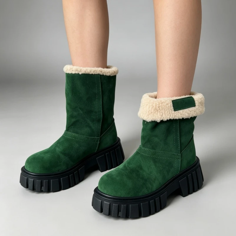 2026 New Velvet Padded Warm Women's Platform Boots in Autumn and Winter Trend Leopard Decorative Non-slip Fashion Boots