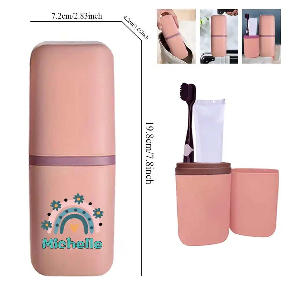 Custom Name Portable Toothbrush Holder Toothpaste Organizer Detachable Mouthwash Cup Large Capacity for Shaver Travel Storage