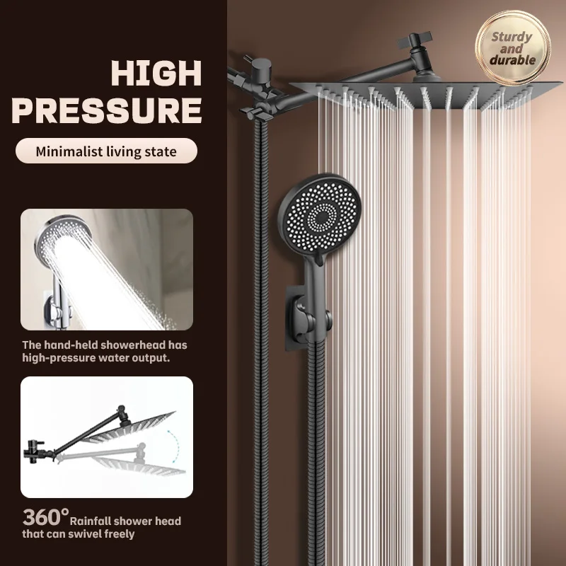 

Luxurious 8-inch shower set with adjustable arm and 3-way diverter valve