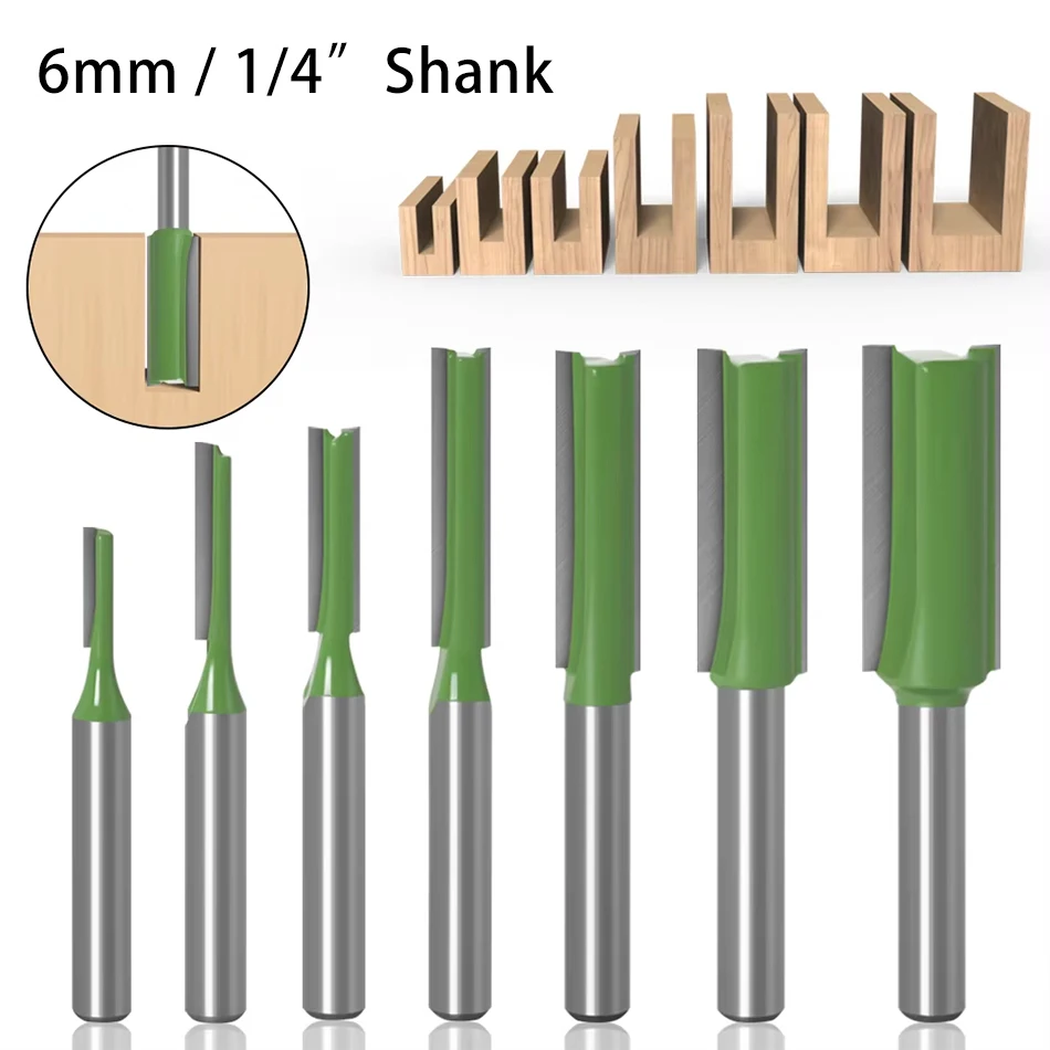 1/4 Zoll (6 mm) Schaftfräser mit geradem Nutprofil, Einzel- und Doppelklingen-Fräser für die Holzbearbeitung zum Trimmen von Holz