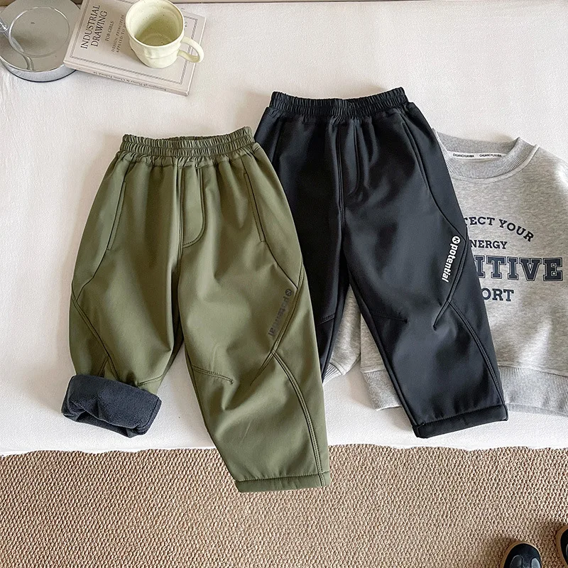 

Детская одежда, зимние штаны, новые стильные теплые флисовые прямые брюки в корейском стиле, водонепроницаемые и толстые для повседневной носки