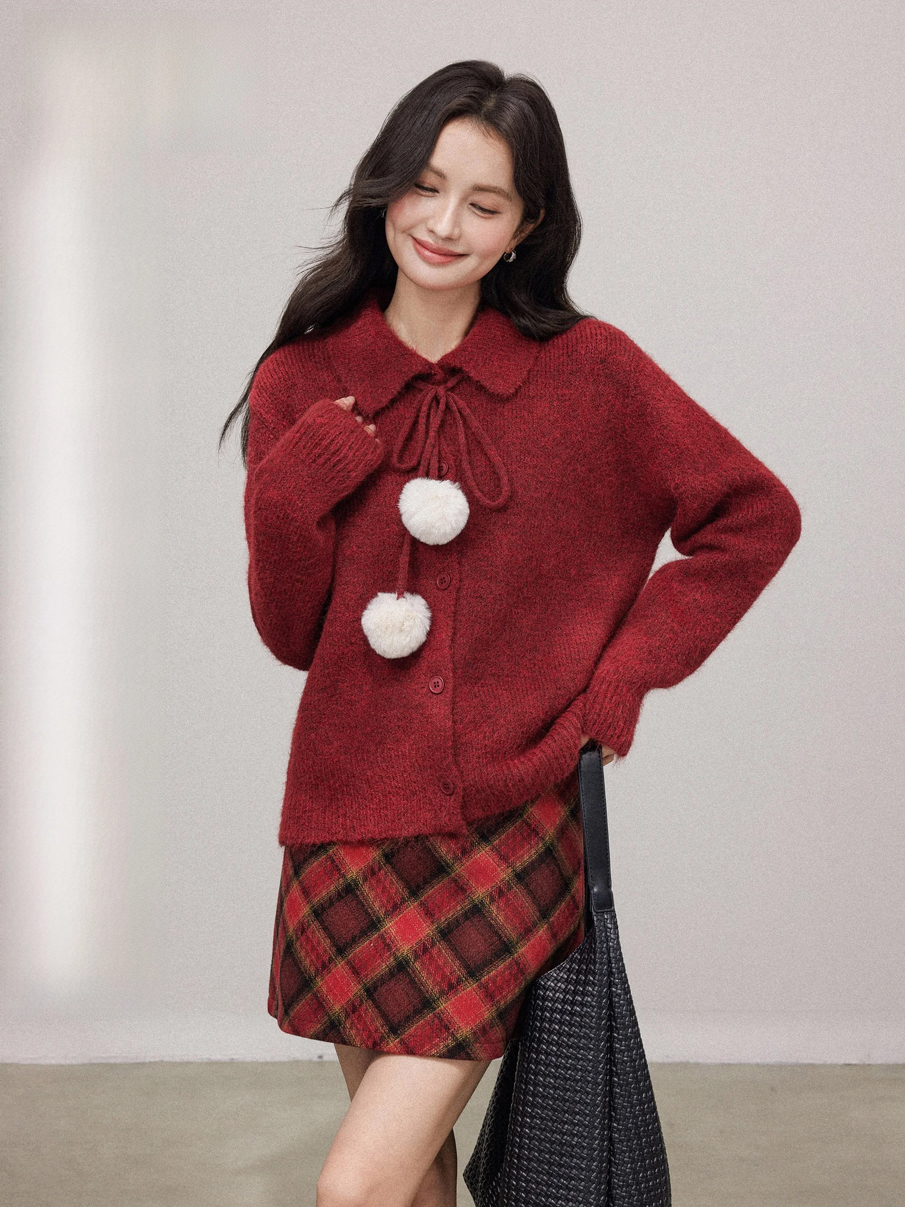 

Красный вязаный свитер с поясом для женщин, повседневный, свободного кроя, с длинными рукавами, зимний, модный, новогодний, вязаный кардиган-пальто