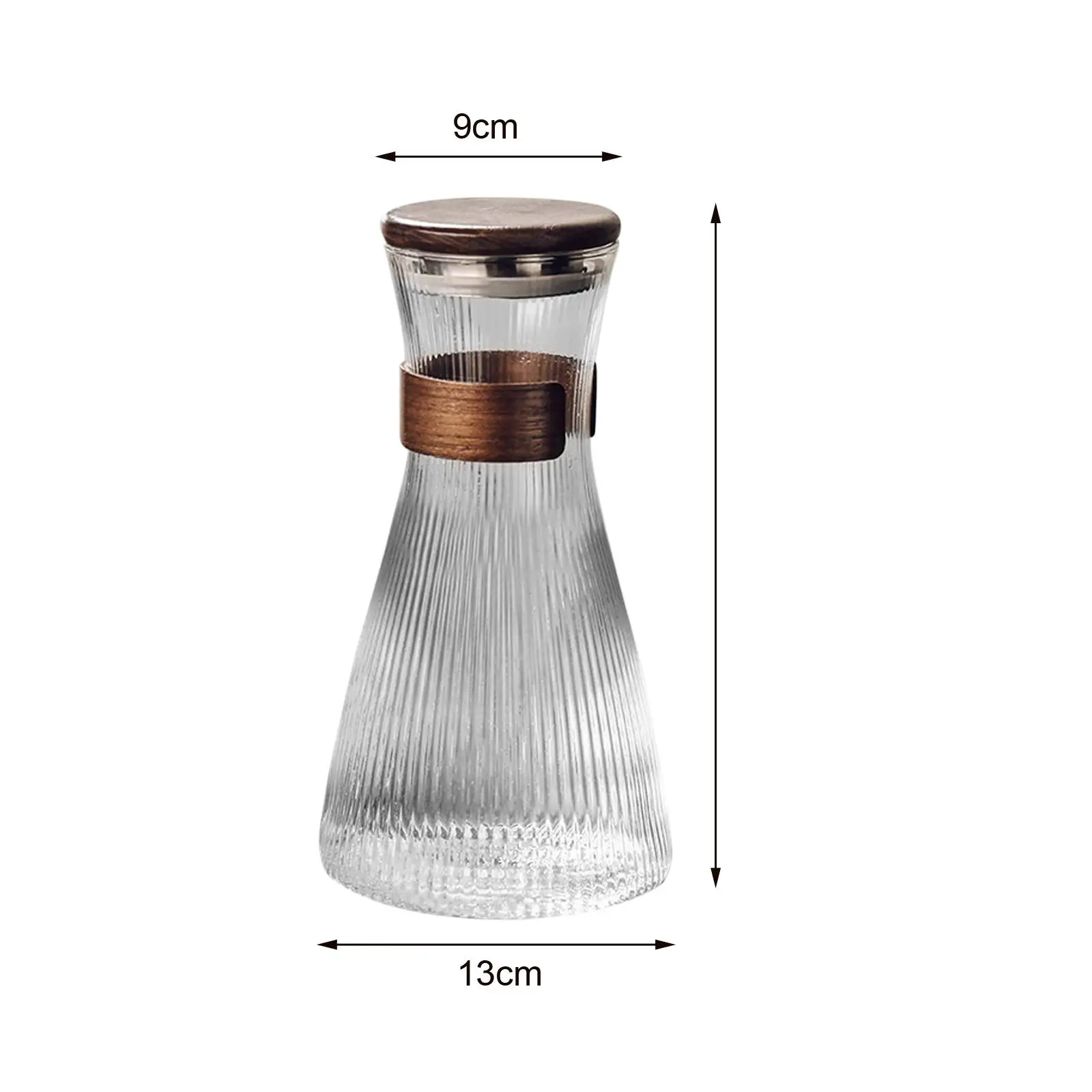 Hot Cold Glass Pitcher Walnut Lid Drink Jug 1.5L Beverage Carafe for Milk Juice Coffee Tea Home