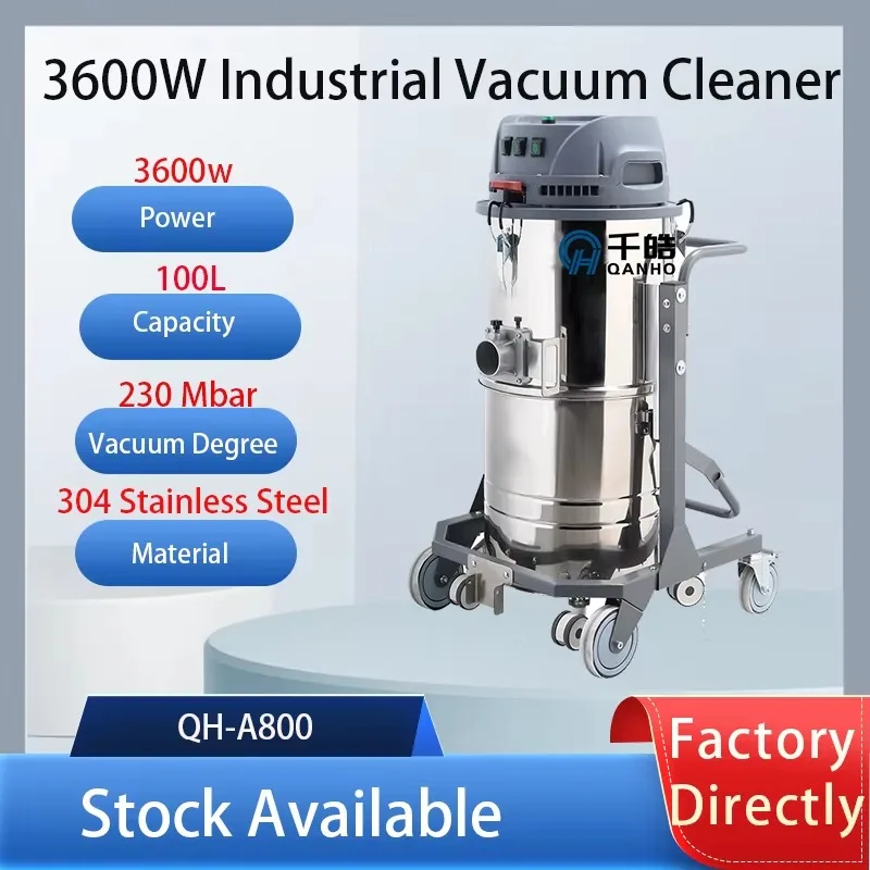 220V Single Phase 100L Industrial Vacuum Cleaner with Three Motors Wet and Dry Vacuum Dust Metal Cleaner for Factory Workshop