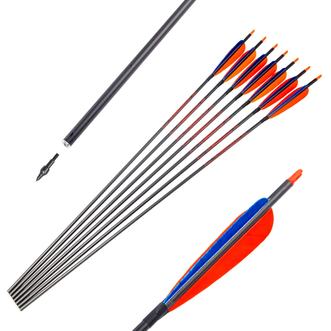 

Archery Practice Pure Carbon Arrow 12 Pcs Pinals ID6.2mm Turkey Feather Spine 300-800 Outdoor Shooting Replaceable Arrowhead