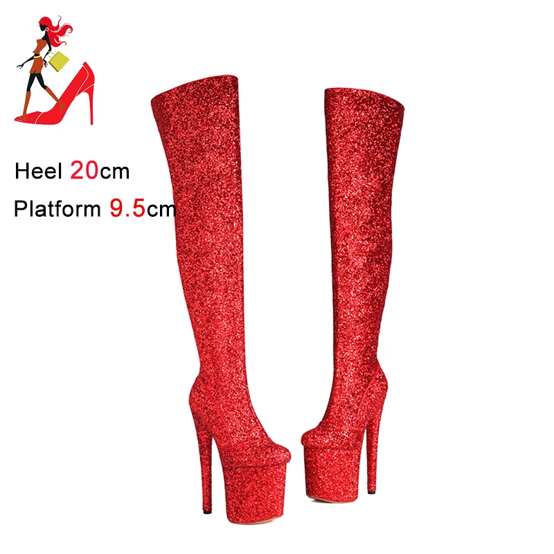 Extreme Pole Dance Boots 20CM/8InchOver the knee Boots Autumn Winter Platform High Heels Bling Glitter Women Shoes Large Size 43