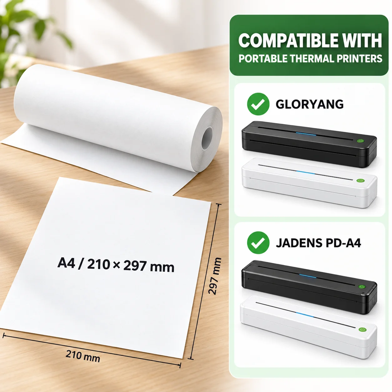 A4 Size Thermal Paper 210x297mm Inkless Fast Drying Compatible for Portable Thermal Printer Document Office Travel Contract