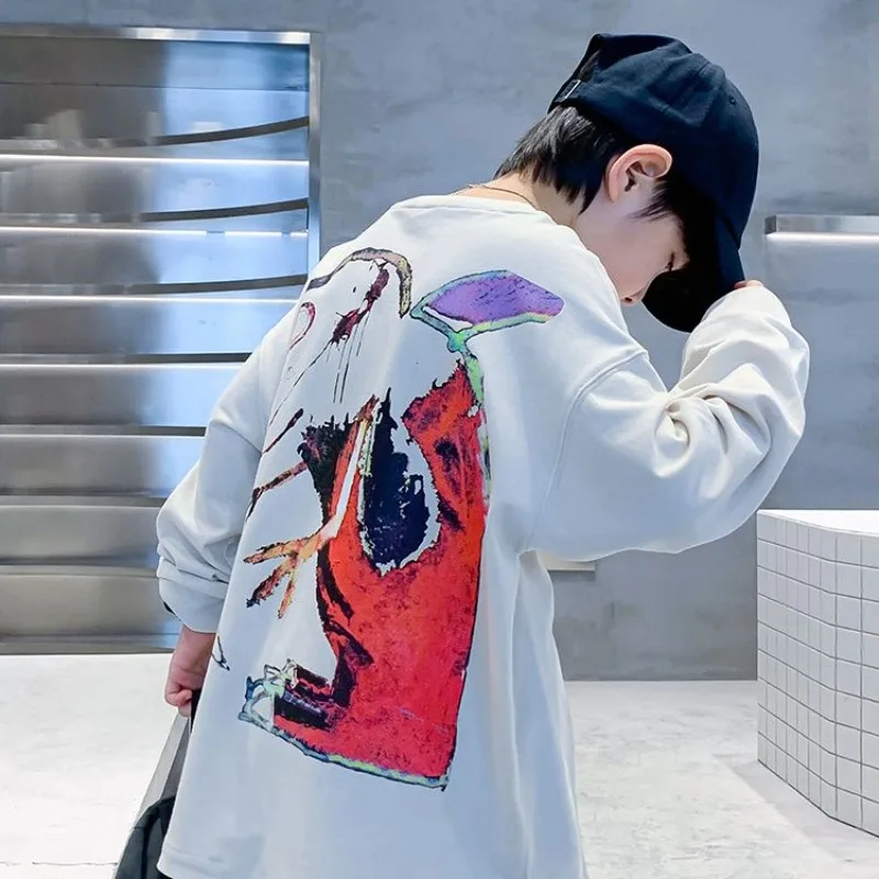 

Doodle Print T-shirt for Autumn Layering 8 To 10 Year Old Boy Clothes Boys Tshirt Clothing Korean Children's 2025 Kids Boys' New