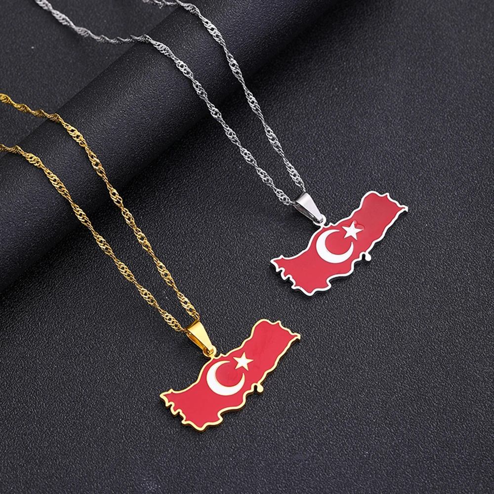Mode Türkiye Cumhuriyeti Karte Flagge Anhänger Halskette Edelstahl Männer Frauen Karten Schmuck Geschenk – Detail 2