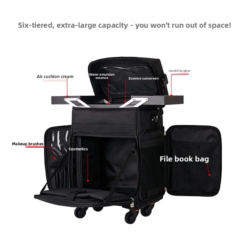 Professional Rolling Makeup Case Large Capacity Nylon Tool Box for Spas Salons and Travel Rolling Trolley Makeup Train Case view 3