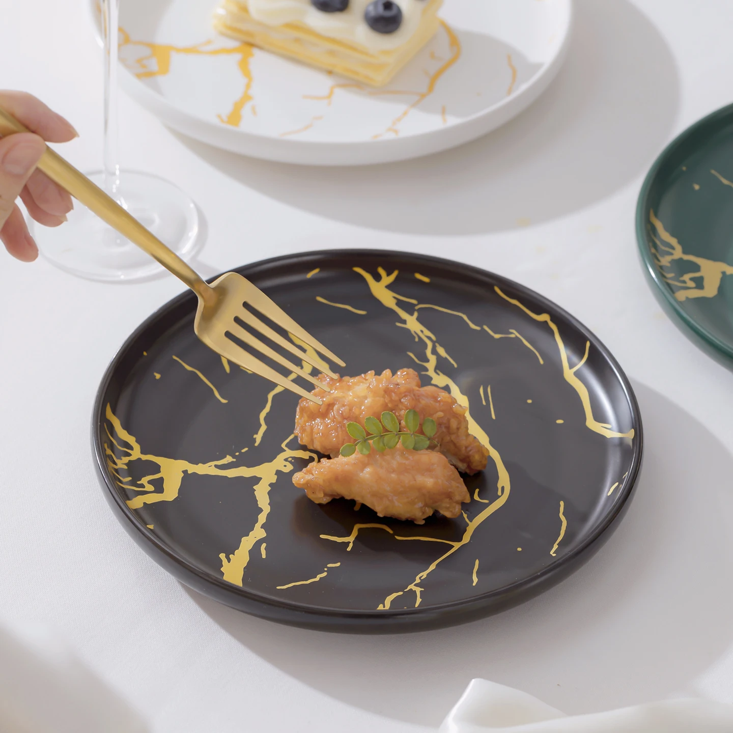 

European marbled tableware gold rim ceramic Western steak pasta plate форфоровая посуда тарелка сердце assiette coeur