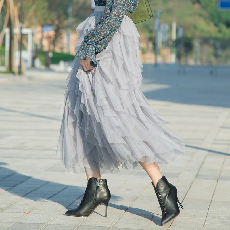 Tutu Tule Saia Maxi Longa para Mulheres, Saia Plissada de Cintura Alta, Malha Rosa Bonita, Moda Feminina, Estética Coreana Faldas