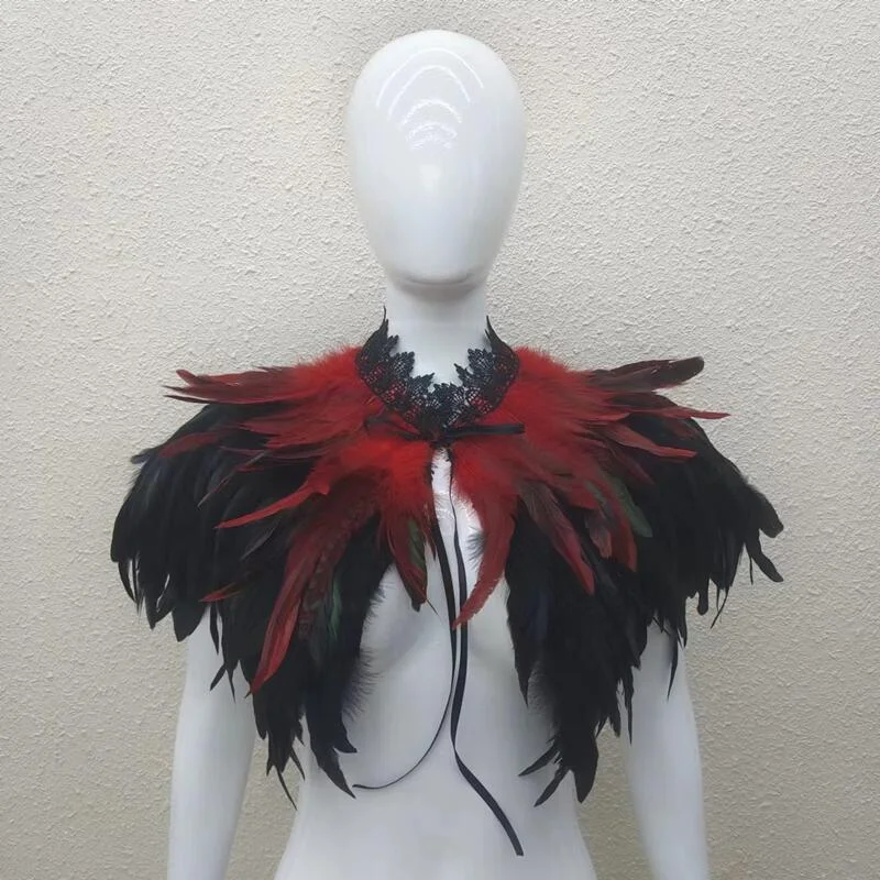 Gargantilha de penas de luxo para mulheres, acessórios para roupas góticas, cosplay de festa, xale de pele