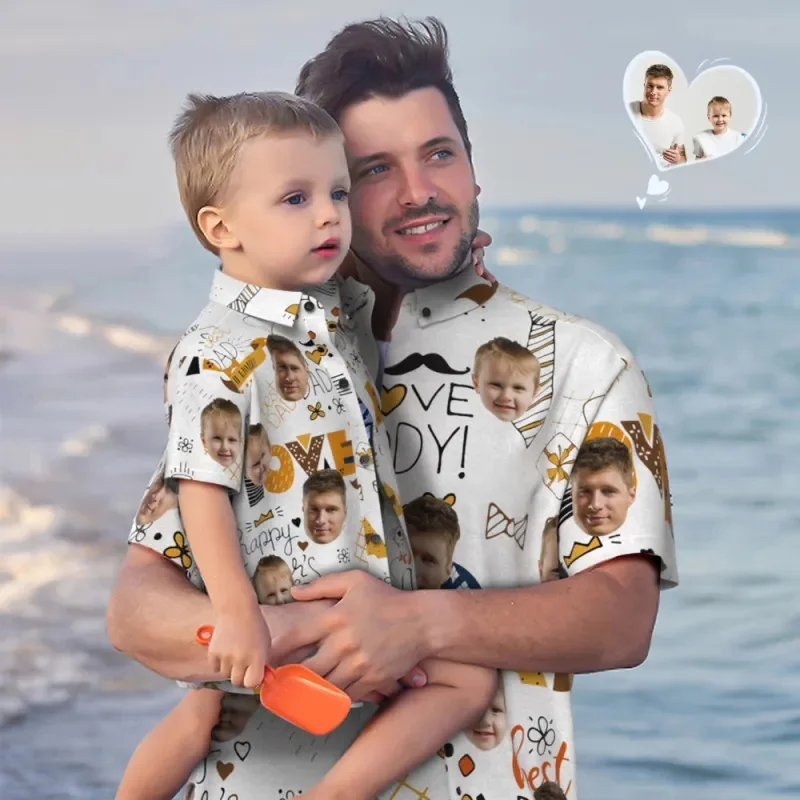 Custom Face Hawaiian Shirt Parent-children Shirts Matching Father's Day Shirt Mother's Day Gift Personalized Beach Shirts