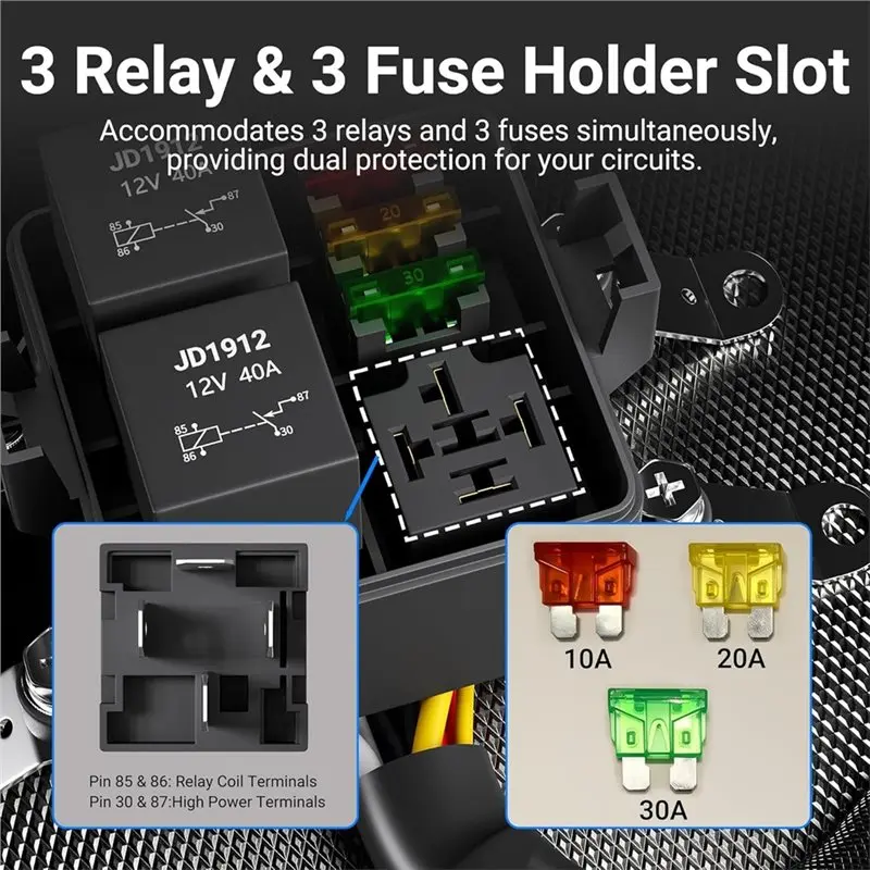 For Automotive 12V 3 Way Relay Box Waterproof Pre-Wired Fuse And Relay ATC/ATO Blade Fuse For Car Truck Boat 1 Set